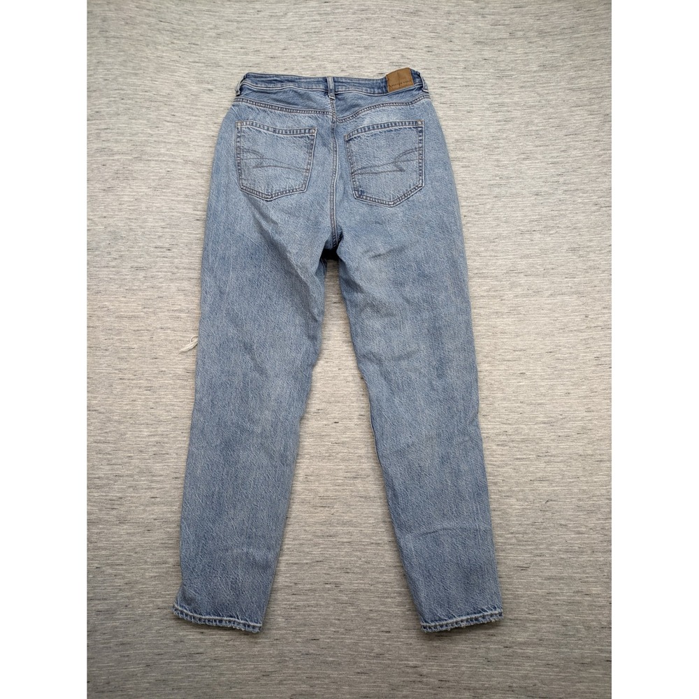 American‎ Eagle Mom Jeans Ripped Distressed Highest Rise Light Wash Size 6 Long - Picture 8 of 10